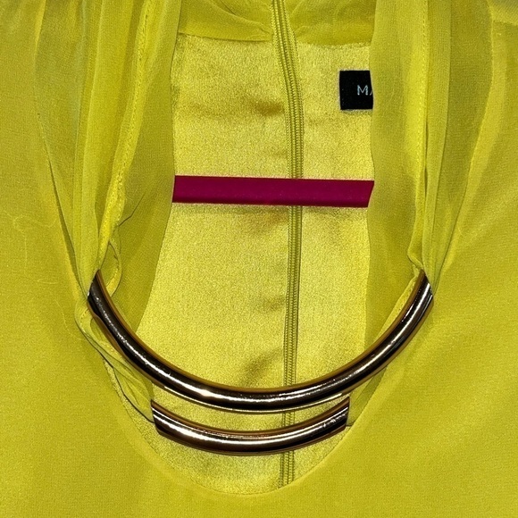 Bright bold lemon yellow tunic dress-metallic Art Deco neckline size small - Picture 4 of 8